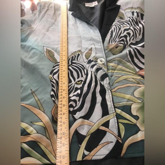 Vintage Carol Peterson Silk Blazer Jacket Green Zebra size 1X - Picture 11 of 16